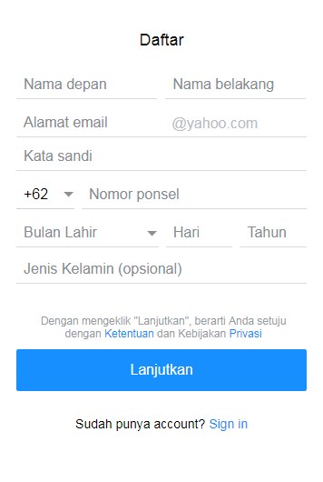 daftar email yahoo lewat hp