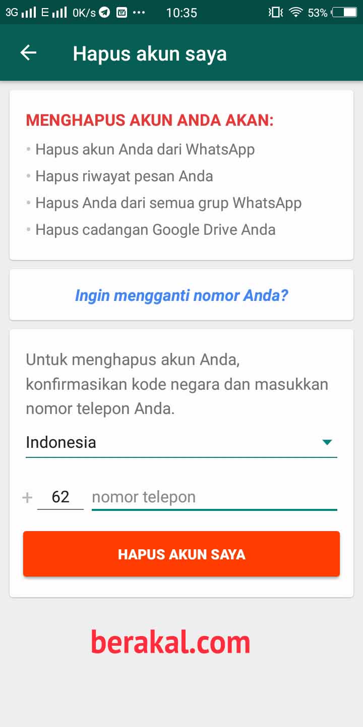 hapus akun whatsapp