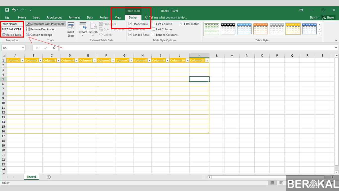 cara membuat judul tabel di excel