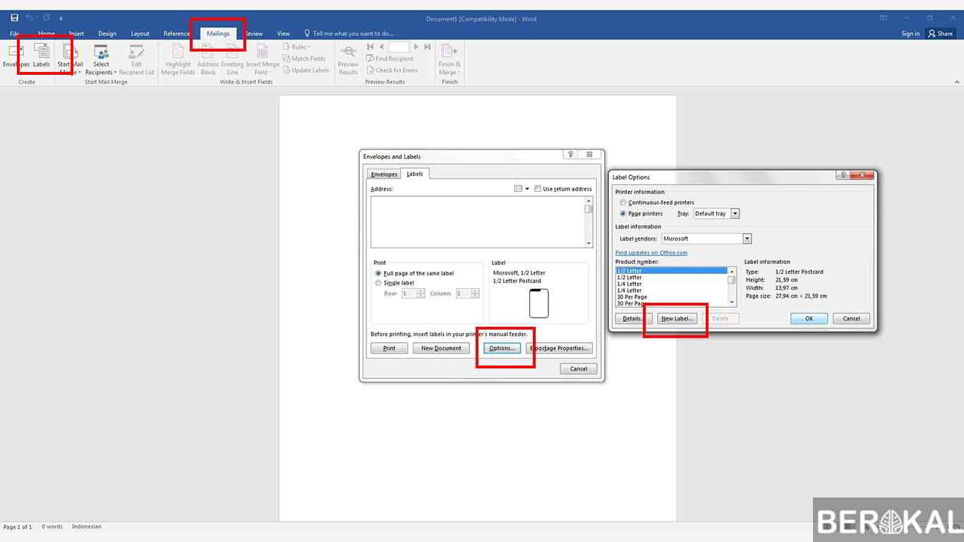 2 Cara Membuat Label Undangan 103/121 di Word & Excel