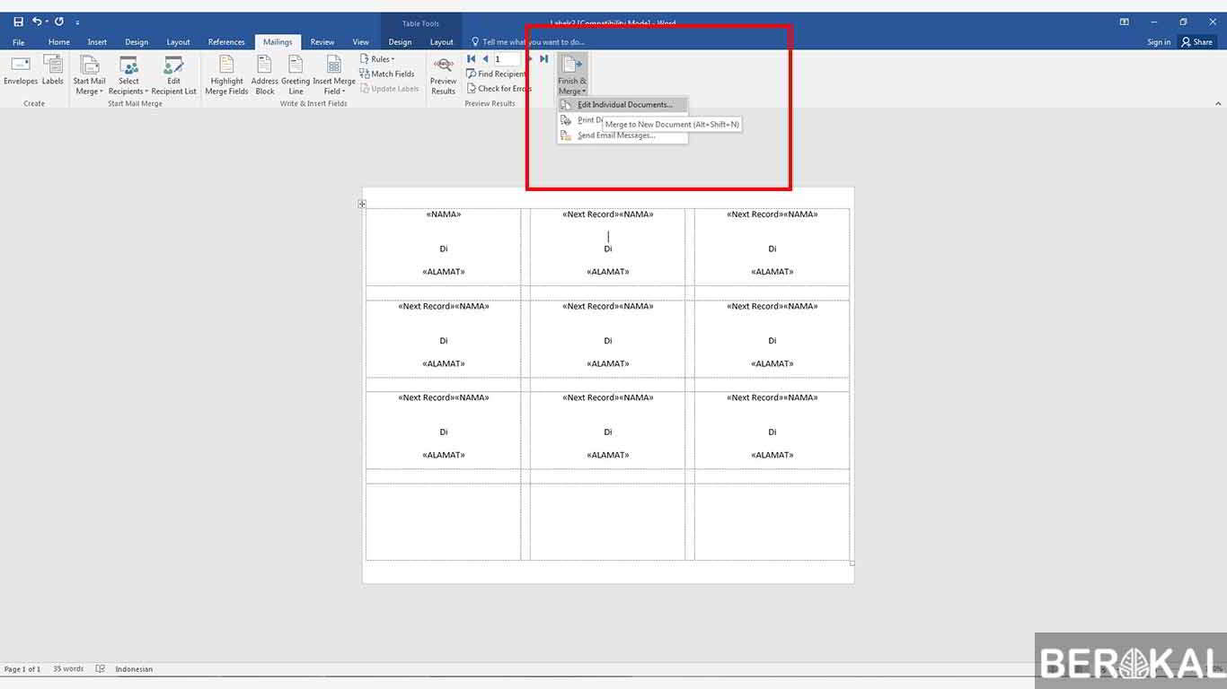 2 Cara Membuat Label Undangan 103 121 Di Word Excel