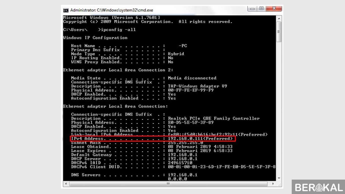 cara melihat ip address windows 7