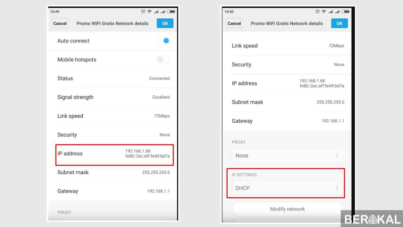 cara mengganti ip address android manual