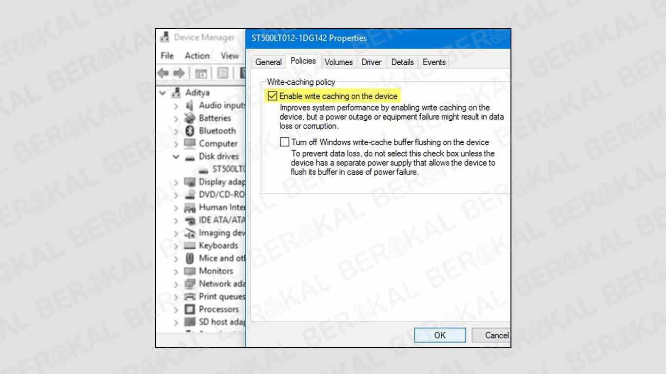 Mengaktifkan Disk Write Caching