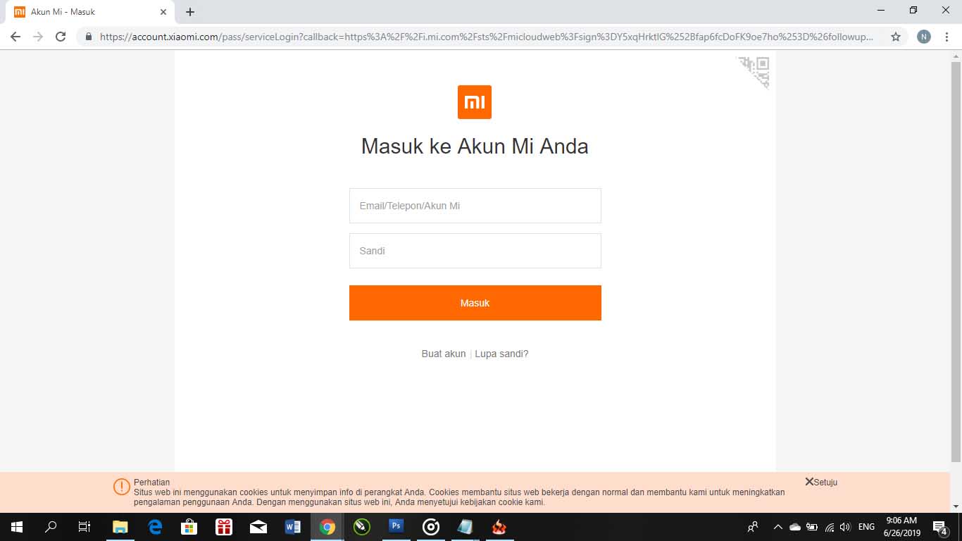 Login Mi Cloud dengan akun Mi