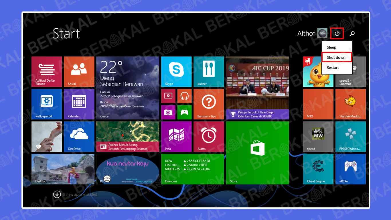 Cara mematikan Windows 8.1 melalui Start Menu