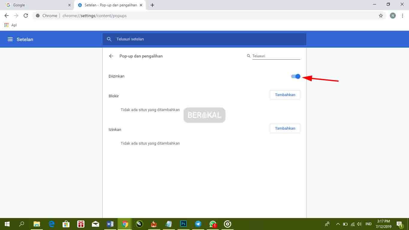 Mengatasi tab muncul sendiri dengan merubah pengaturan popup chrome