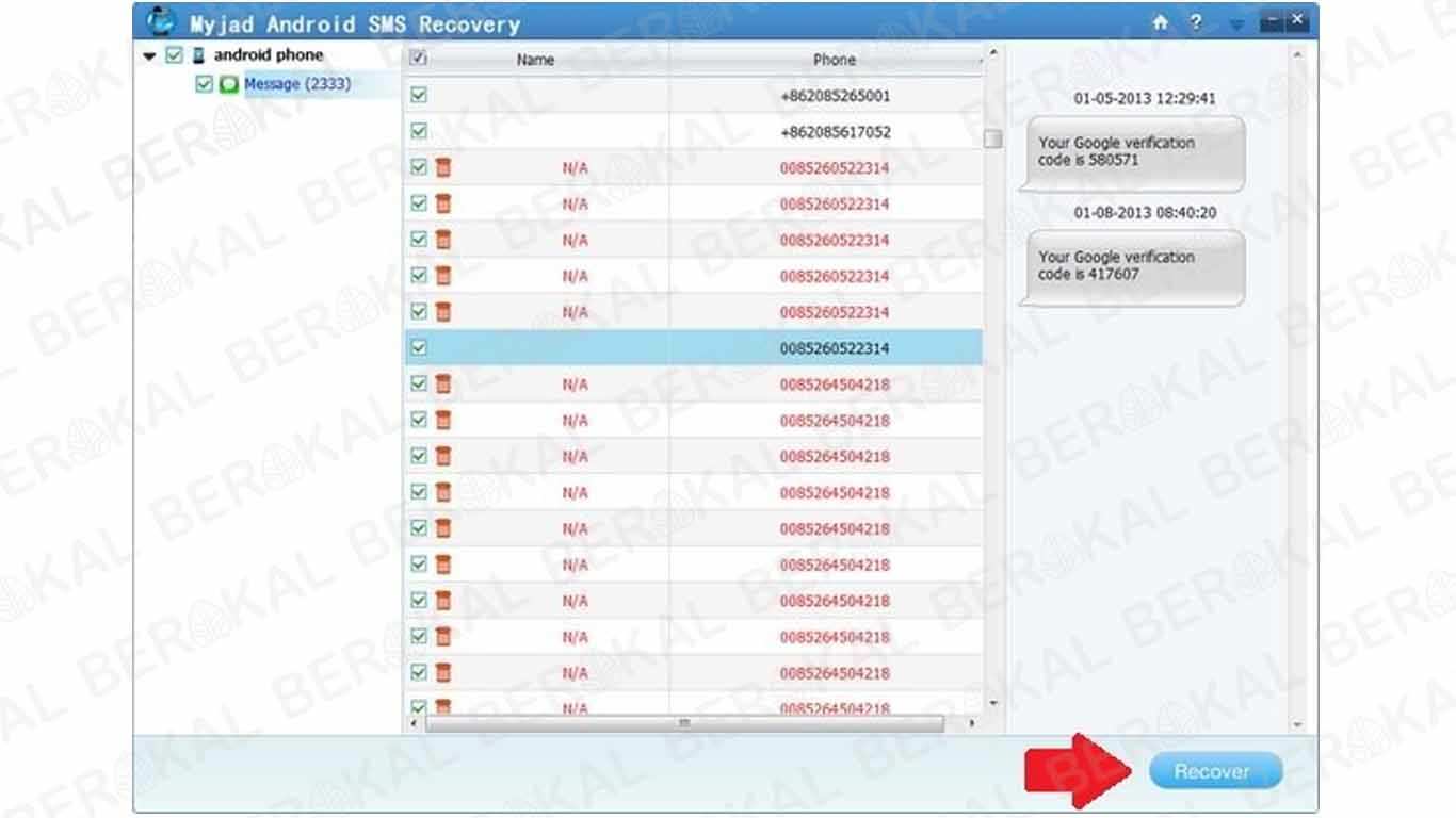 Mengembalikan SMS yang Terhapus dengan MyJad Android SMS Recovery