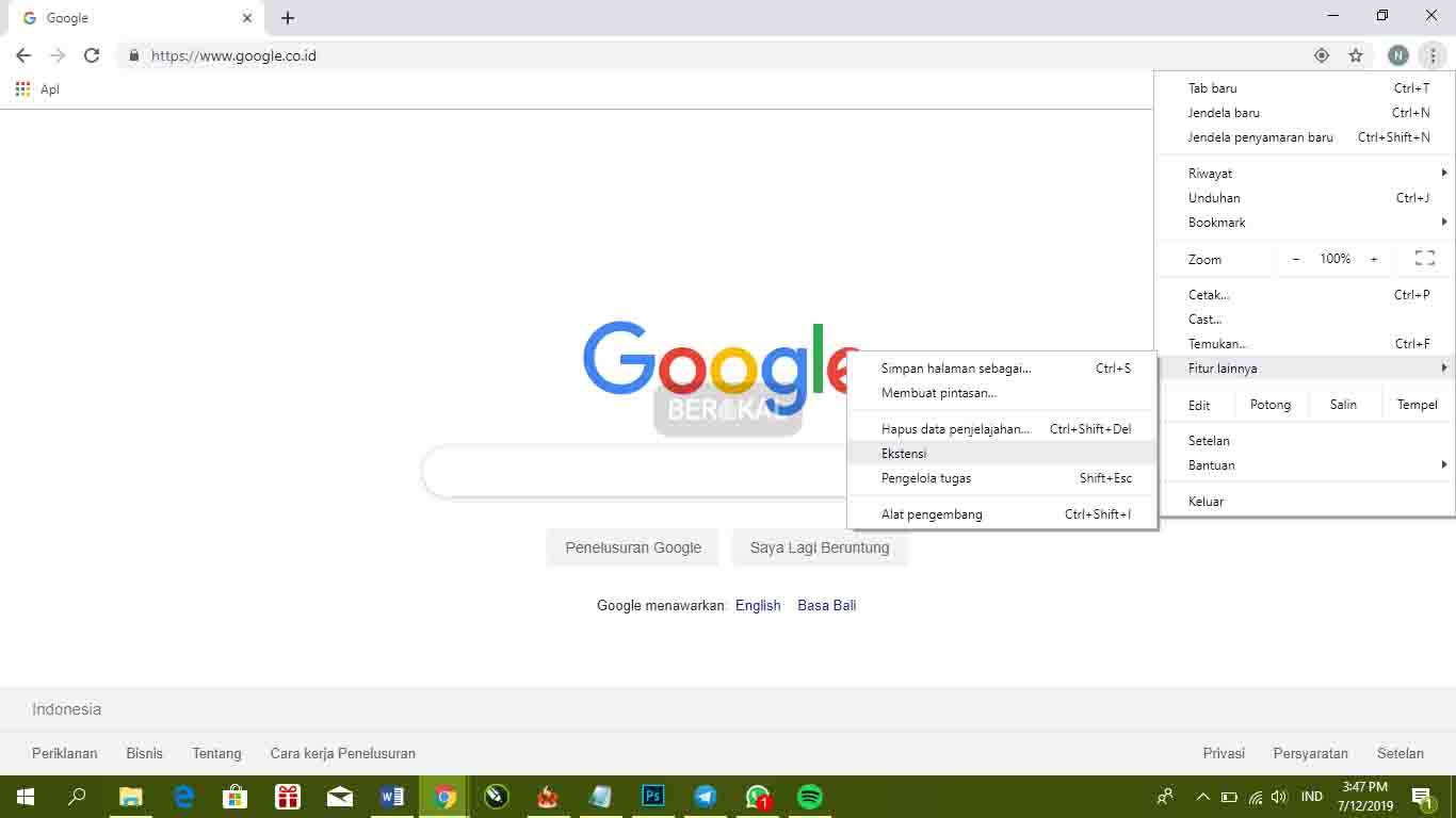 buka menu ekstensi di chrome