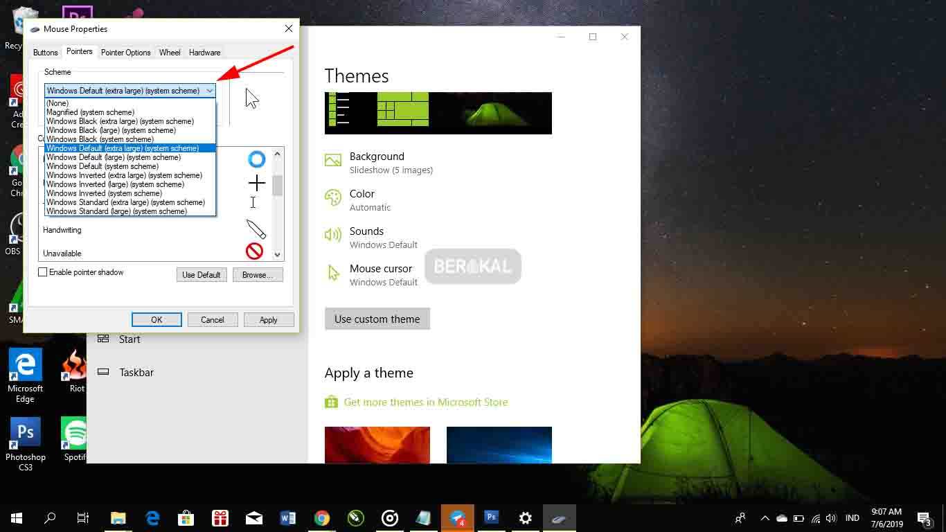 memilih sample cursor di windows