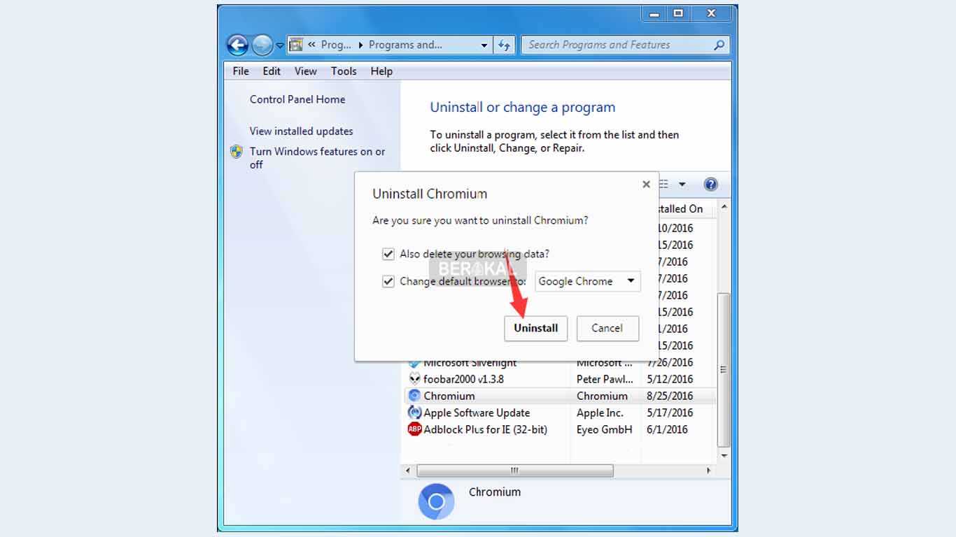 uninstall chromium win 7