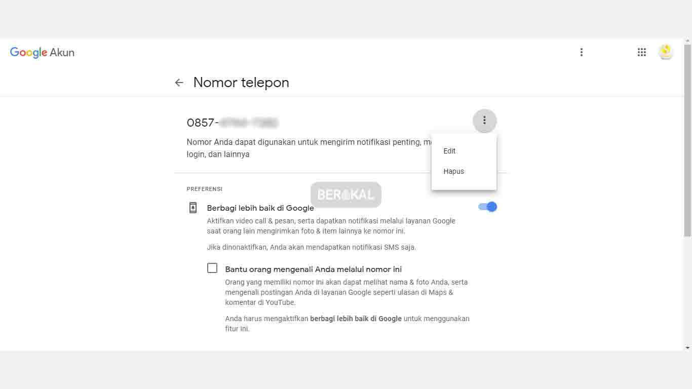 edit nomor hp di google