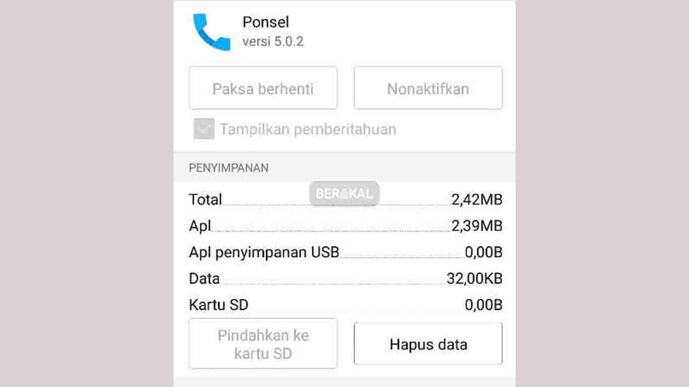 hapus data aplikasi panggilan