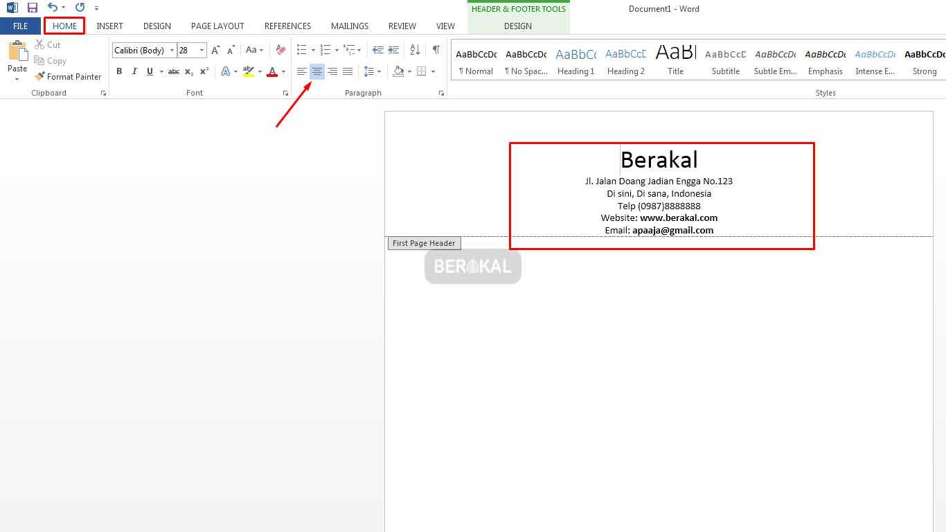 cara membuat kop surat di word 2013