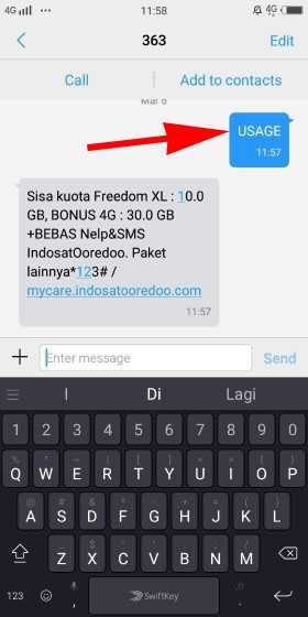 cek kuota indosat sms