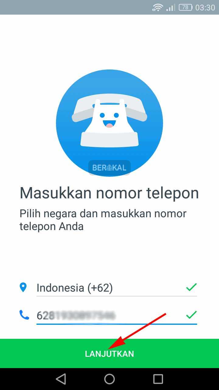 memasukkan nomor hp