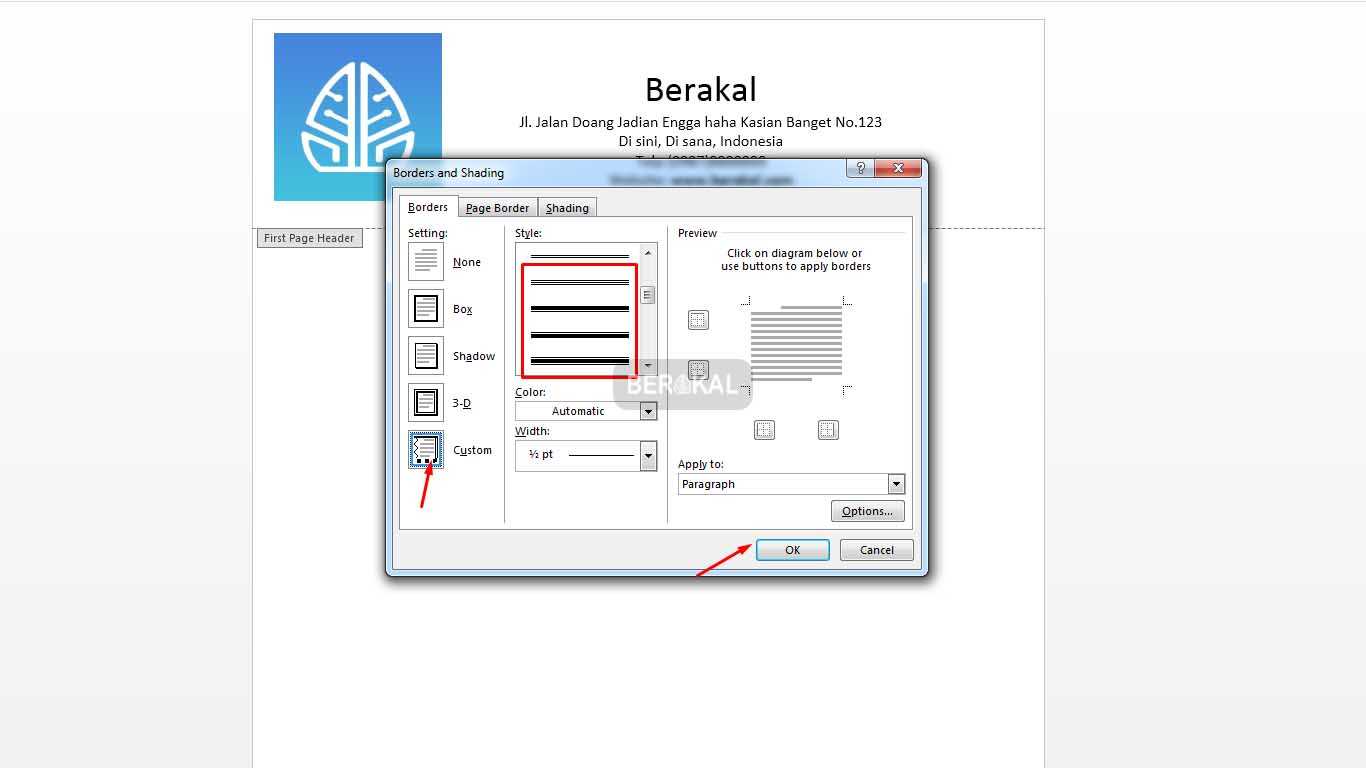 mengatur borders and shading