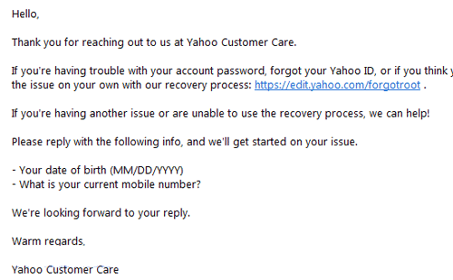 Email Yahoo CS