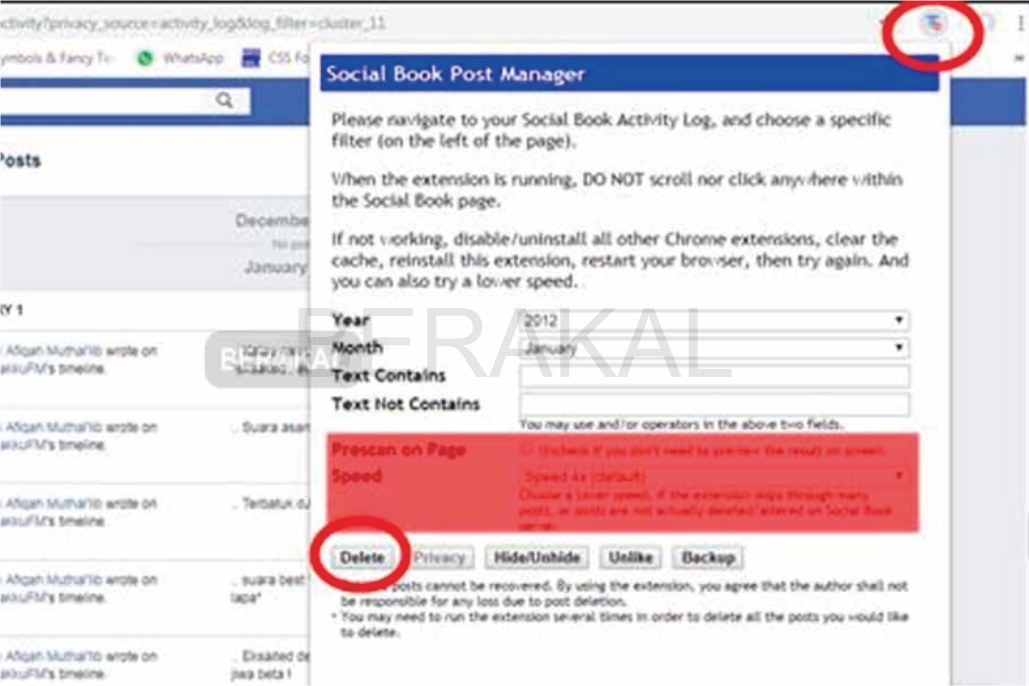 delete post fb dengan google chrome