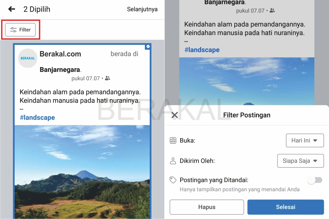 filter postingan fb