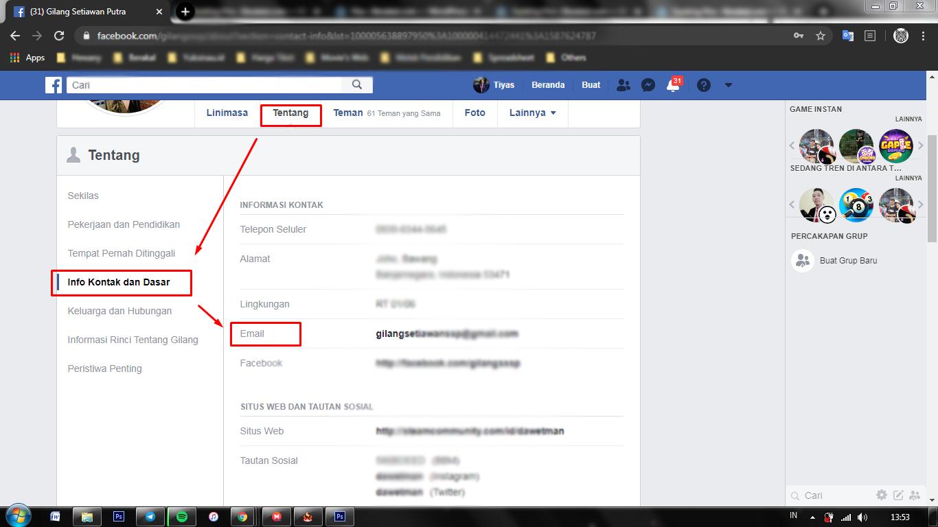 cara melihat email fb orang lain di hp