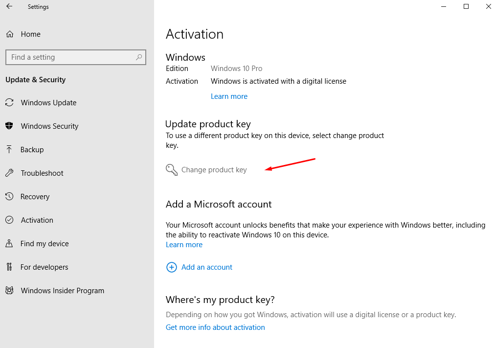 pilih Change Product Key