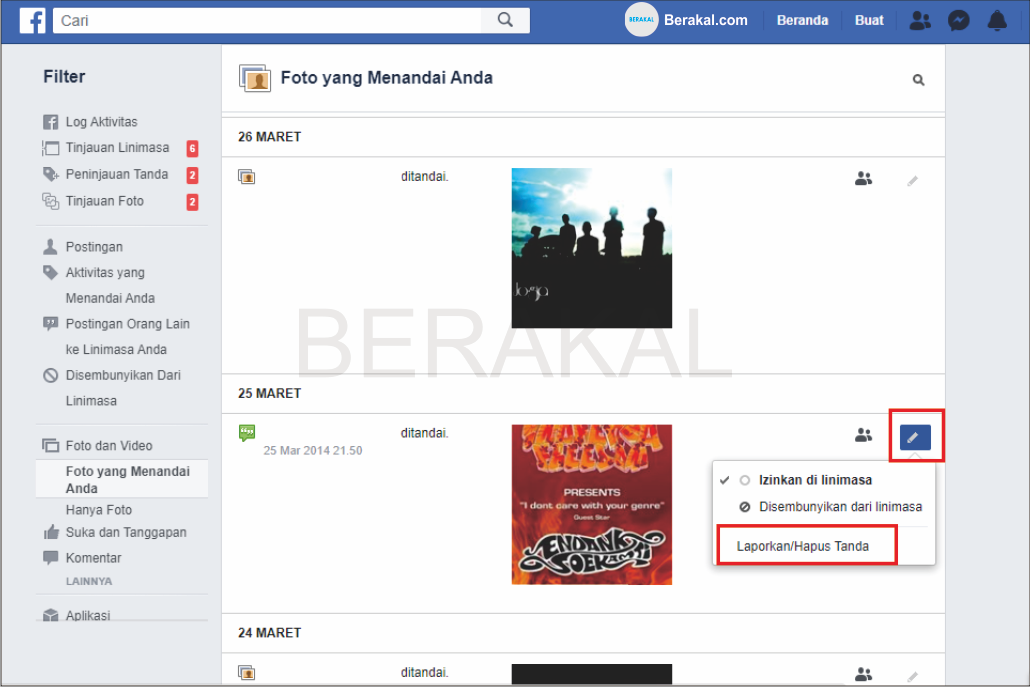 Cara menghapus tanda pada foto di Facebook