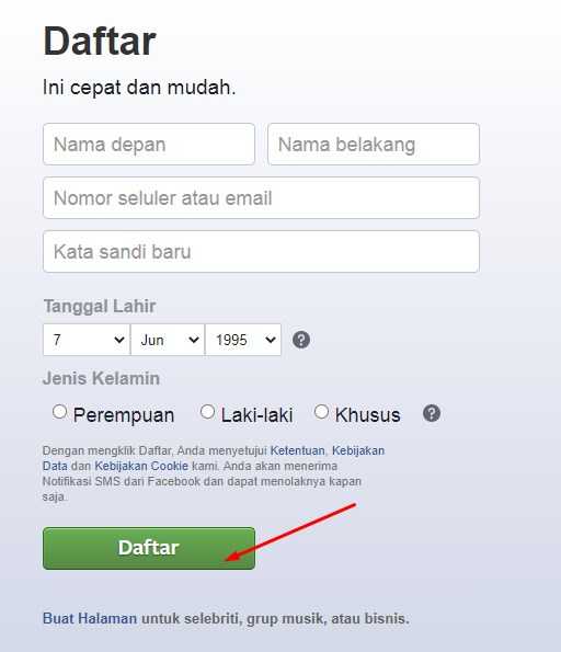 daftar ulang facebook