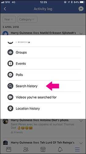 riwayat pencarian fb