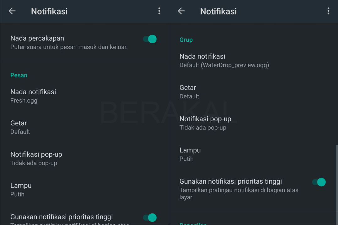 setelan notifikasi whatsapp