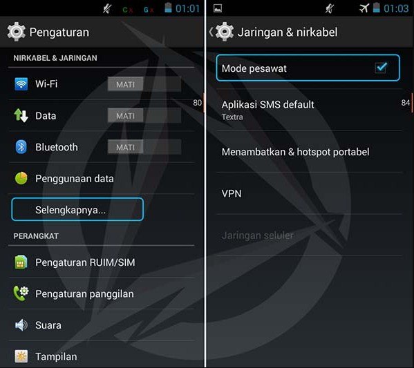 Aktifkan mode pesawat untuk menghemat baterai di android