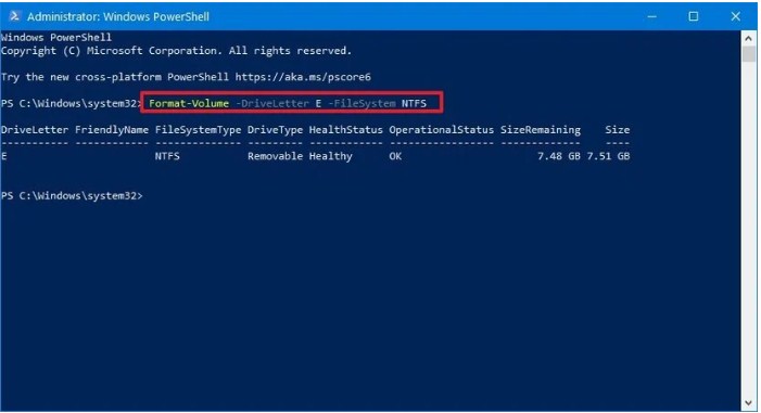 Format flashdisk via powershell.