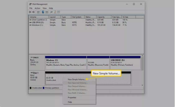 Klik New Volume untuk partisi hard drive