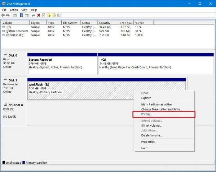 cara format flashdisk via management disk