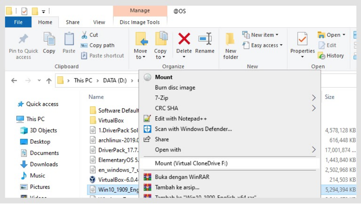 cara mount file iso dengan virtual clone drive