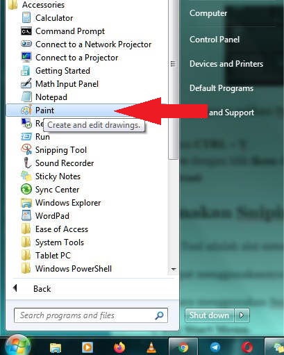 klik start menu dan pilih all program buka accessories klik paint