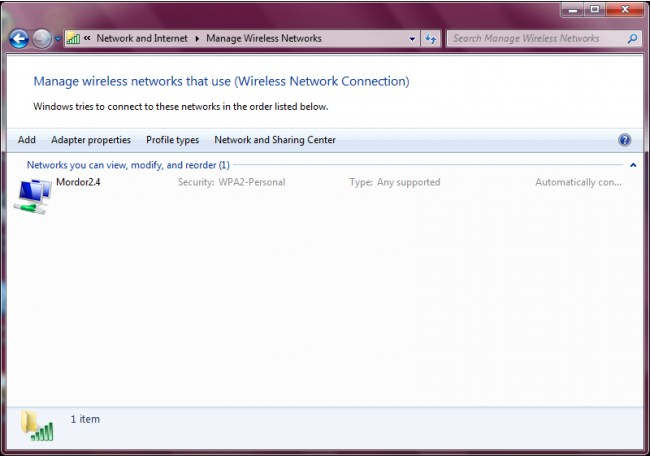 Wireless Network connection Windows 7