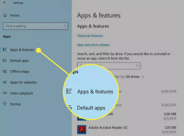 apps and features win 10