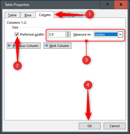 preferred width table