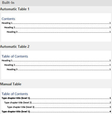 table of contents type
