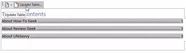update table of content
