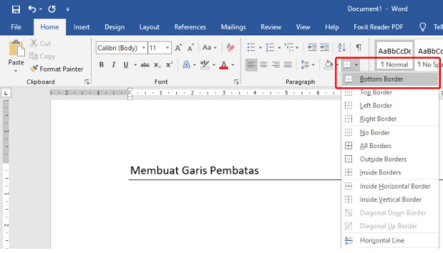 cara membuat garis pembatas di Word