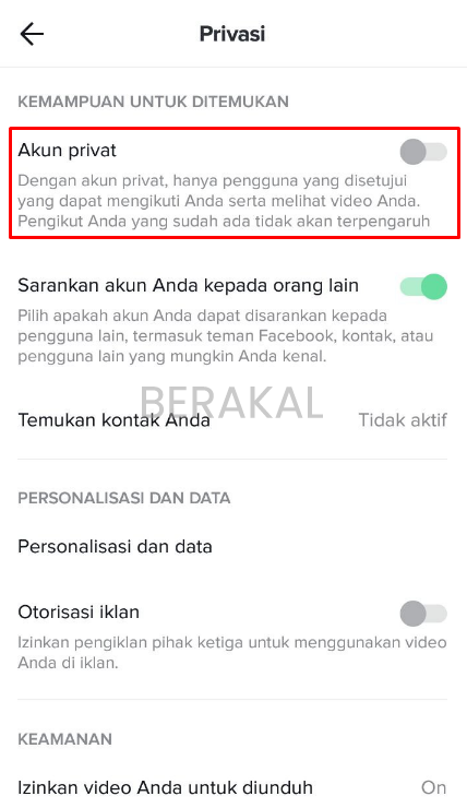 menonaktifkan akun tiktok sementara