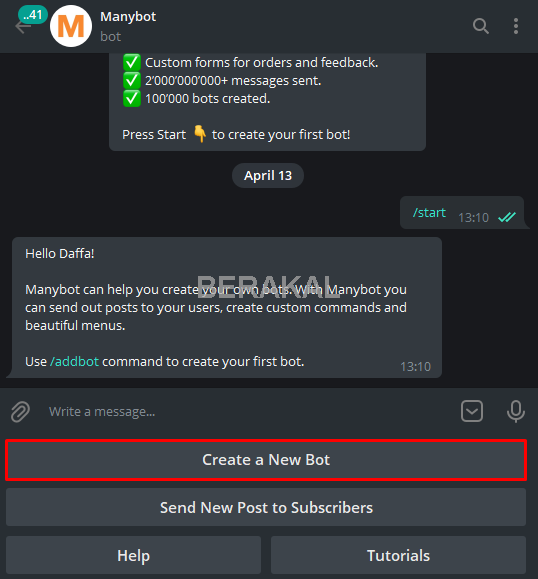 cara membuat bot telegram dengan database