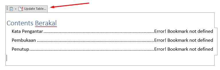 cara update daftar isi word otomatis