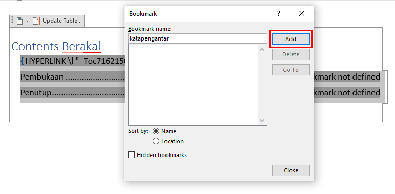 error bookmark daftar isi word