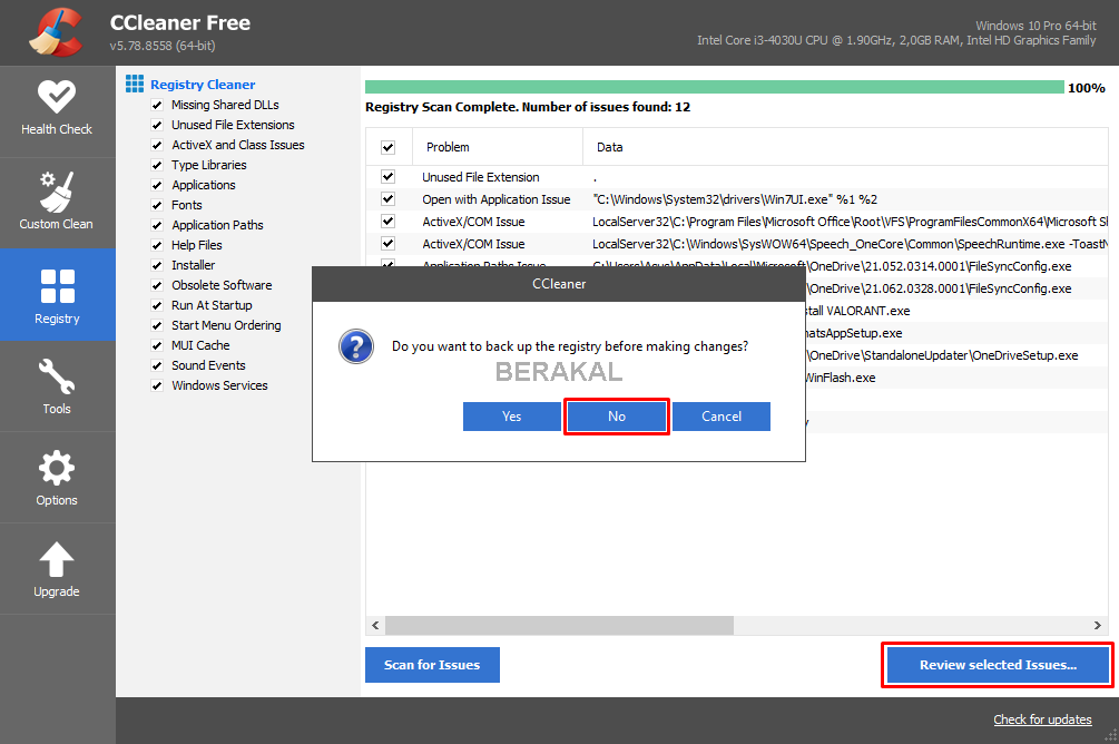 fix registry ccleaner