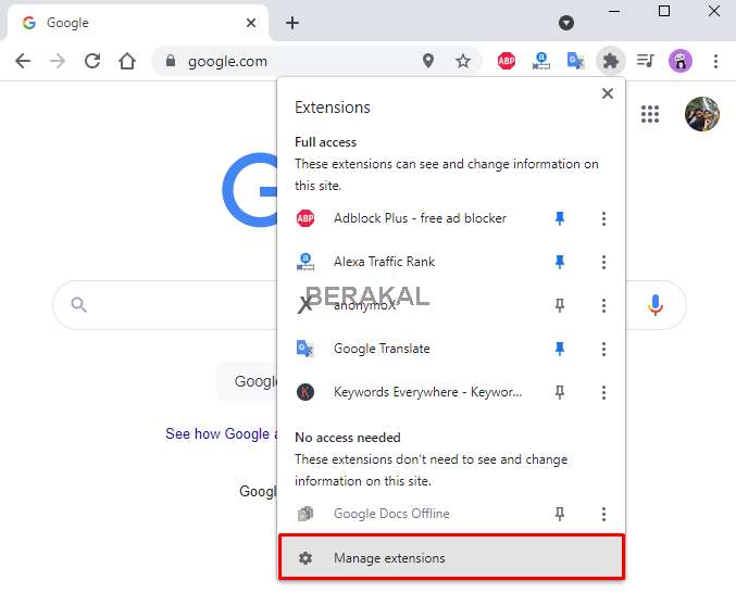 manage extensions chrome