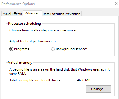 virtual memory windows 10