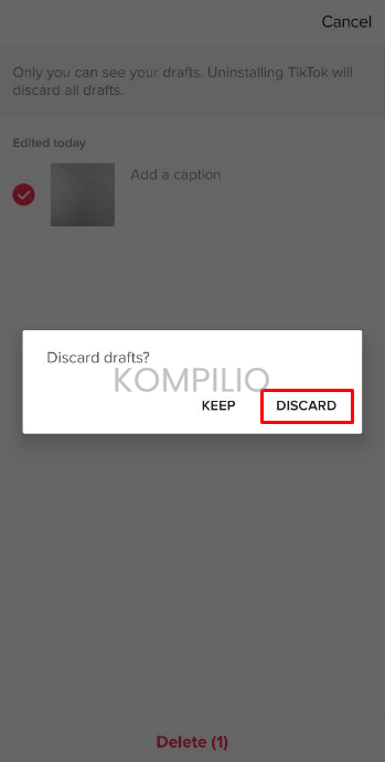 discard video draft TikTok